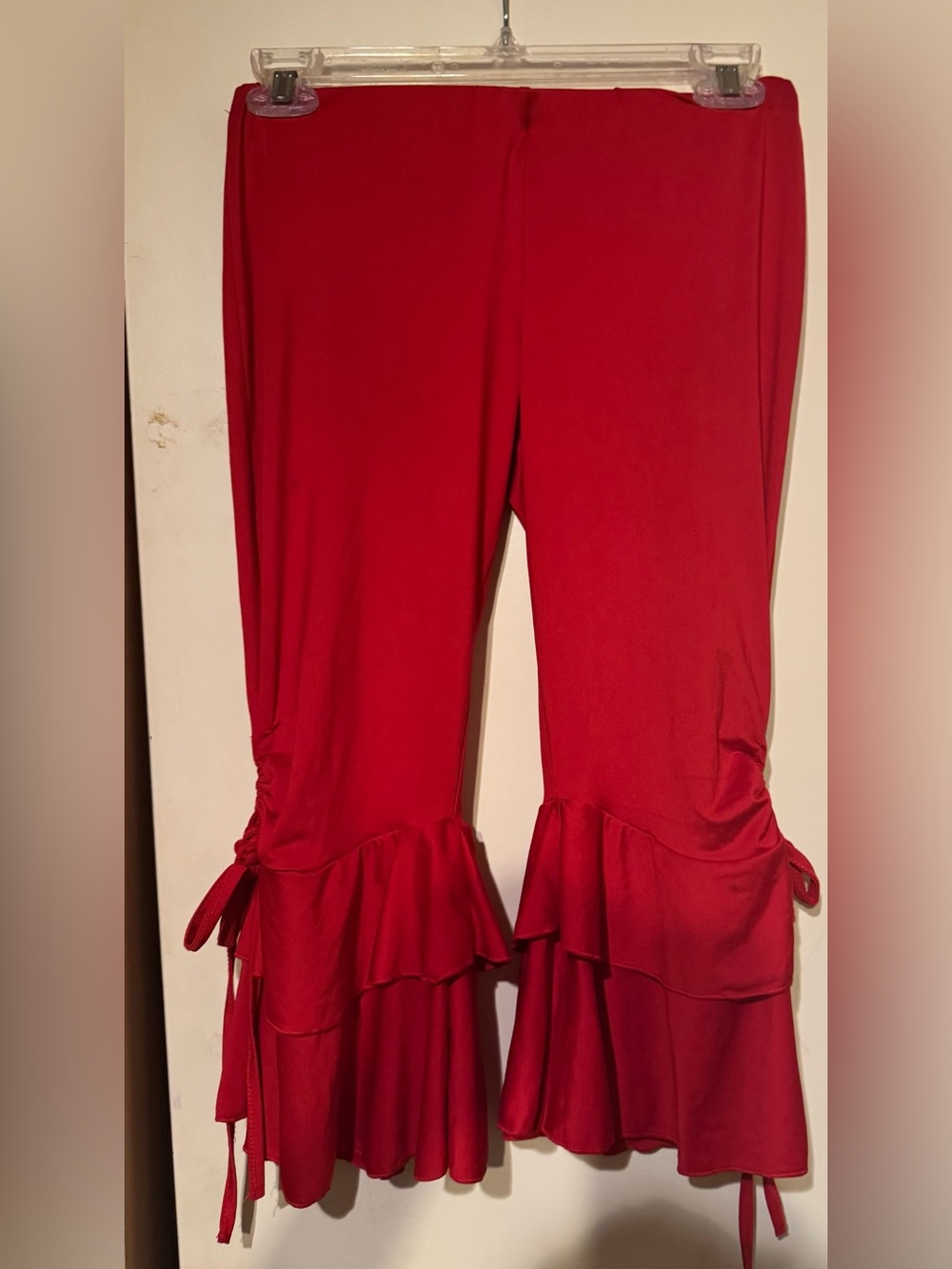 Women’s Red Ruffle Fusion Dance Capri Pants Hem with Flair On Ends